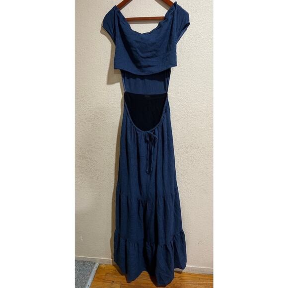 Reformation Veijo Blue Open Back Waist Tie Tiered Maxi Dress - size Small - Picture 4 of 7